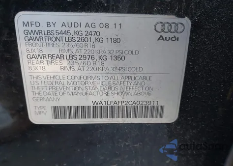 2012 Audi Q5 2.0T Premium из США, поврежденный, VIN WA1LFAFP2CA023911